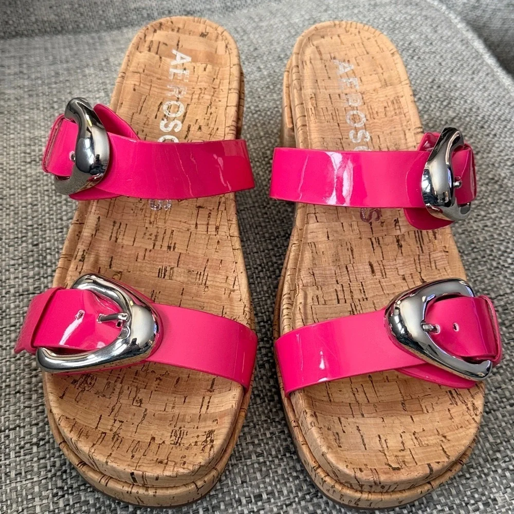 AEROSOLES Women's Chance platform heeled sandals  Pink Patent Size 9 NEW